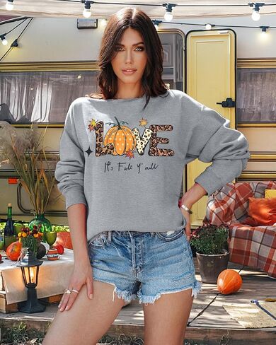 MYHALF Pumpkin Season Sweatshirt Thanksgiving Shirt: Turkey Graphic Tops Thankful Long Sleeve Bloluses Fall Crew Neck Outfits in Kuwait