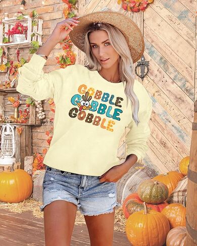 MYHALF Pumpkin Season Sweatshirt Thanksgiving Shirt: Turkey Graphic Tops Thankful Long Sleeve Bloluses Fall Crew Neck Outfits in Saudi Arabia