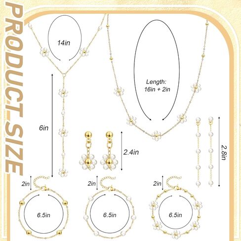 Quelay 9 Pcs Gold Pearl Jewelry Set for Women Includes Gold Plated Pearl Necklace, Drop Earrings, Bracelet for Wedding Bride Jewelry Gift in Saudi Arabia
