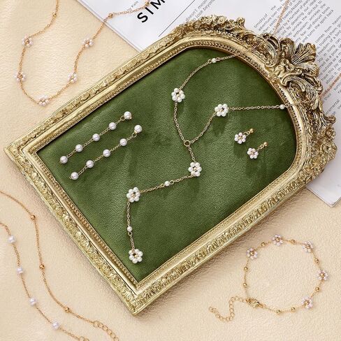 Quelay 9 Pcs Gold Pearl Jewelry Set for Women Includes Gold Plated Pearl Necklace, Drop Earrings, Bracelet for Wedding Bride Jewelry Gift in Saudi Arabia
