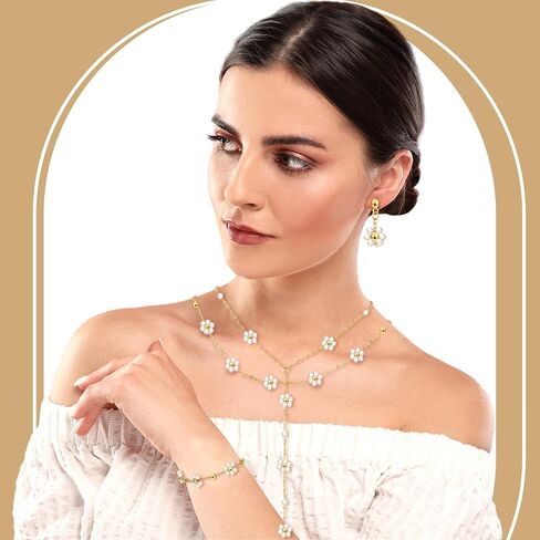 Quelay 9 Pcs Gold Pearl Jewelry Set for Women Includes Gold Plated Pearl Necklace, Drop Earrings, Bracelet for Wedding Bride Jewelry Gift in Saudi Arabia