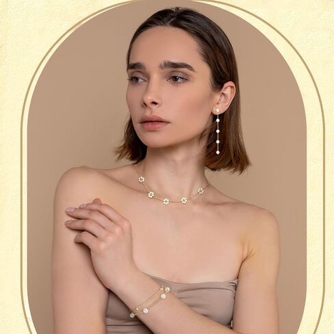 Quelay 9 Pcs Gold Pearl Jewelry Set for Women Includes Gold Plated Pearl Necklace, Drop Earrings, Bracelet for Wedding Bride Jewelry Gift in Saudi Arabia