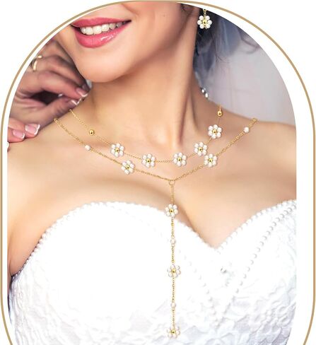 Quelay 9 Pcs Gold Pearl Jewelry Set for Women Includes Gold Plated Pearl Necklace, Drop Earrings, Bracelet for Wedding Bride Jewelry Gift in Saudi Arabia