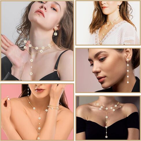 Quelay 9 Pcs Gold Pearl Jewelry Set for Women Includes Gold Plated Pearl Necklace, Drop Earrings, Bracelet for Wedding Bride Jewelry Gift in Saudi Arabia
