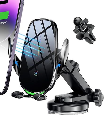 شاحن السيارات اللاسلكي ، شاحن لاسلكي سريع 15 واط للسيارات التلقائي ، مناسب مع iPhone 15 14 13 12 11 Pro Max XS ، Samsung Galaxy S23 Ultra S22 S21 S20 ، S10+ S9+ Note 9 ، إلخ in Kuwait