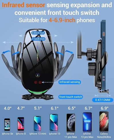 شاحن السيارات اللاسلكي ، شاحن لاسلكي سريع 15 واط للسيارات التلقائي ، مناسب مع iPhone 15 14 13 12 11 Pro Max XS ، Samsung Galaxy S23 Ultra S22 S21 S20 ، S10+ S9+ Note 9 ، إلخ in Kuwait