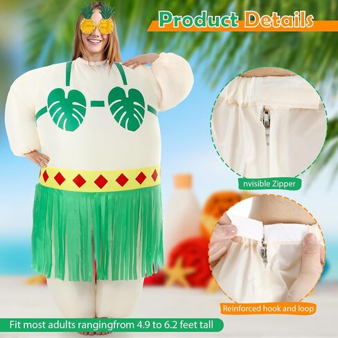 Geiserairailie قابلة للنفخ في Luau Hula Skirt زي للبالغين تفجير أزياء الحفلات في هاواي لبدلة كرنفال شاطئية مضحكة in Saudi Arabia