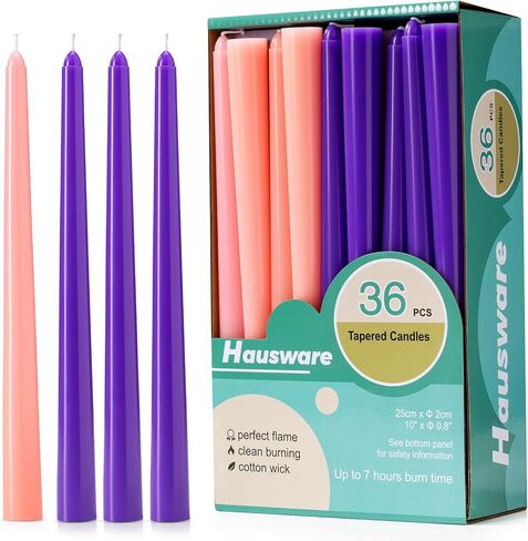 Hausware 36 Pack Taper Candles, 8 Hour Burn Time,Unscented Dripless and Smokeless, 10 inch Elegant Premium Quality Dinner Candle for Home Décor, Restaurant, Wedding, Party Candlesticks(Ivory) in Saudi Arabia