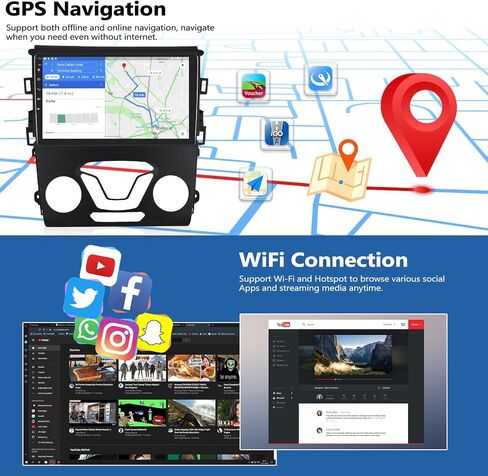 Qualcomm 8-Core 4G+64G Car Stereo for Ford Fusion Radio 2013 2014 2015 2016 with Wireless CarPlay Android Auto, 9" IPS Touch Screen Android 13 Car Radio with Hi-Res DSP Bluetooth 5.1 GPS Backup Camera in Saudi Arabia