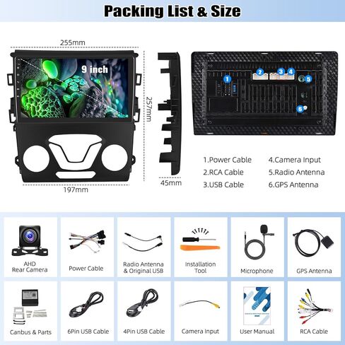 Qualcomm 8-Core 4G+64G Car Stereo for Ford Fusion Radio 2013 2014 2015 2016 with Wireless CarPlay Android Auto, 9" IPS Touch Screen Android 13 Car Radio with Hi-Res DSP Bluetooth 5.1 GPS Backup Camera in Saudi Arabia