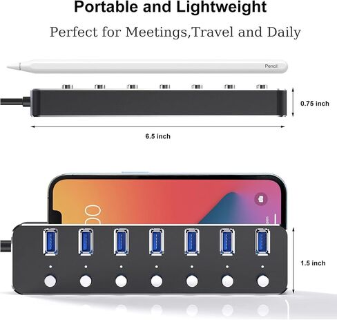 USB 3.0 HUB 7 PORT USB HUB مع مركز USB Cable Aluminior Cable طوله 2 قدم in Kuwait