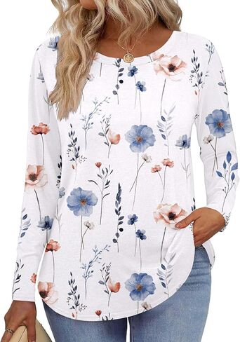 IN'VOLAND Womens Plus Size Long Sleeve Shirts Crewneck Side Split Tunic Tops Basic Loose Fit Tee Tops 2025 in Saudi Arabia