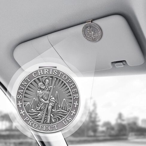 ميدالية القديس كريستوفر للسيارات ، مقطع القناع ، ميدالية سانت كريستوفر للسيارة ، تاليسمان من أجل السلامة ، إكسسوارات أقنعة السيارات ، هدية للسائقين ، العائلات ، الأصدقاء in Kuwait