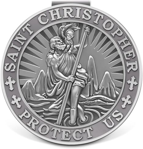 ميدالية القديس كريستوفر للسيارات ، مقطع القناع ، ميدالية سانت كريستوفر للسيارة ، تاليسمان من أجل السلامة ، إكسسوارات أقنعة السيارات ، هدية للسائقين ، العائلات ، الأصدقاء in Kuwait