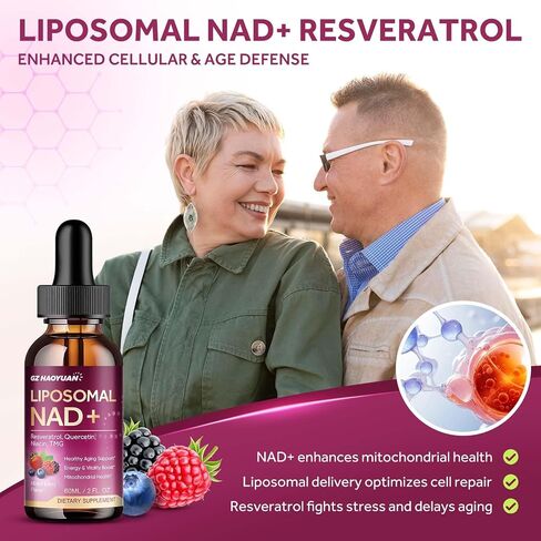 Liposomal NAD Supplement - 1200mg NAD+ Liquid Drops for Women & Men with Nicotinamide, Resveratrol, Quercetin, TMG, Black Pepper Extract - Brain & Cellular Mitochondrial Health, Anti-Aging, Longevity in Saudi Arabia