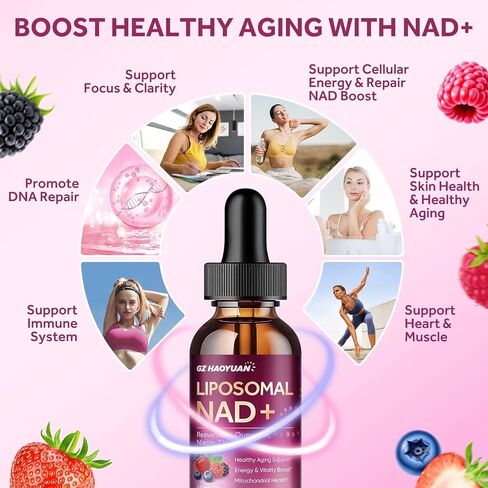 Liposomal NAD Supplement - 1200mg NAD+ Liquid Drops for Women & Men with Nicotinamide, Resveratrol, Quercetin, TMG, Black Pepper Extract - Brain & Cellular Mitochondrial Health, Anti-Aging, Longevity in Saudi Arabia