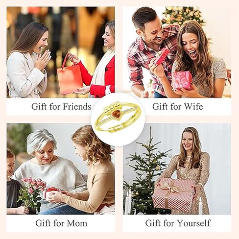 حلقات المولد للنساء ، حلقات تململ مطلي بالفضة الفضية اللطيفة ، حلقة قلب القلق ، حلقة مولد قابلة للتعديل للنساء ، هدايا عيد ميلاد عيد الميلاد لزوجة زوجة الأخت in Kuwait