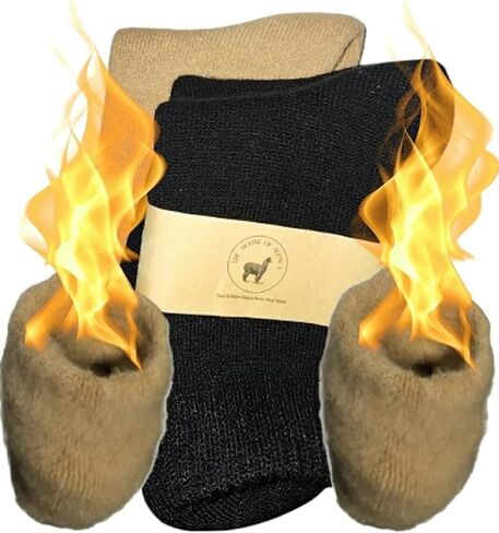 The House of Alpaca Thermal Wool 2 Pair Unisex Beige Black Neutral Colors Hiking Hunting Hockey Thick Warm Winter in Saudi Arabia