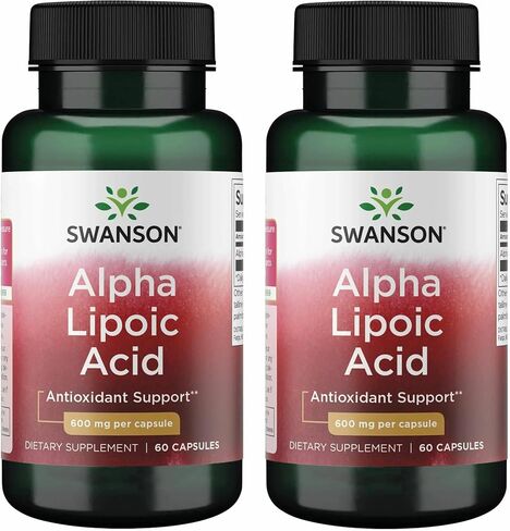 Swanson Alpha Lipoic Acid - Natural Supplement Supporting Healthy Blood Pressure Levels Already Within a Normal Range - Promotes Carbohydrate Metabolism - (60 Capsules, 600mg Each) in Kuwait