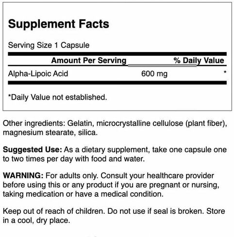 Swanson Alpha Lipoic Acid - Natural Supplement Supporting Healthy Blood Pressure Levels Already Within a Normal Range - Promotes Carbohydrate Metabolism - (60 Capsules, 600mg Each) in Kuwait