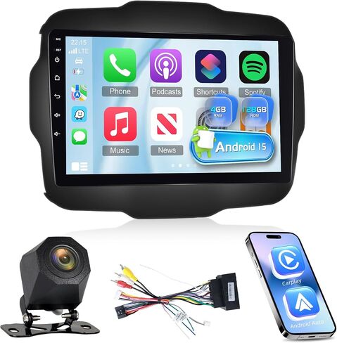 4 + 64g Android Car Radio for Jeep Renegade 2015 2016 2017 2018 2019 2020 - Carplay و Android Auto - 9 بوصة راديو شاشة تعمل باللمس مع 32 Eq DSP ، WiFi ، GPS ، شاشة مقسمة + AHD View Camera Camera in Kuwait