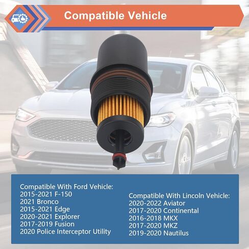 غطاء غطاء فلتر زيت الألومنيوم متوافق مع فورد لينكولن مركبة Fusion F150 Bronco Edge Explorer 2015-2021 ، Aviator Continental MKX MKZ 2016-2022 ، استبدل#FT4Z6A832C FT4Z-6A832-C in Saudi Arabia