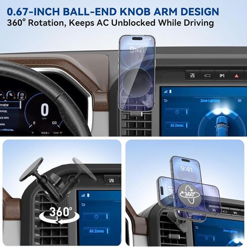حامل الهاتف من CNC Magnetic Truck Air Vate Phone Congles ، Cradles Metal Phone Mount for F150 ، متوافق مع Ford F150 2021-2025 و Super Duty F250 F350 F450 2021-2025 ومعظم الهواتف المحمولة in Kuwait