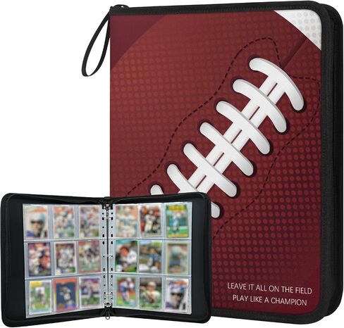 Football Card Binder 900 Pockets - Trading Cards Holder with 50 Removable Sleeves, 3 Ring Zipper Sport Collectible Card Album Storage Organizer Box, Collector Gift for Boys in Saudi Arabia