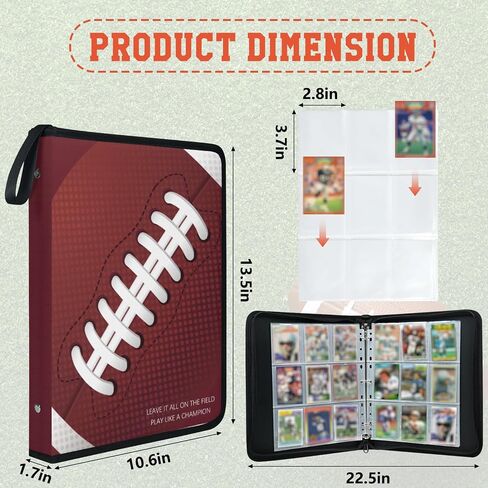 Football Card Binder 900 Pockets - Trading Cards Holder with 50 Removable Sleeves, 3 Ring Zipper Sport Collectible Card Album Storage Organizer Box, Collector Gift for Boys in Saudi Arabia