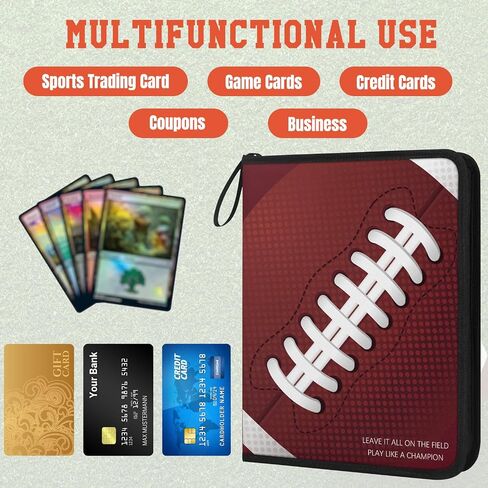 Football Card Binder 900 Pockets - Trading Cards Holder with 50 Removable Sleeves, 3 Ring Zipper Sport Collectible Card Album Storage Organizer Box, Collector Gift for Boys in Saudi Arabia