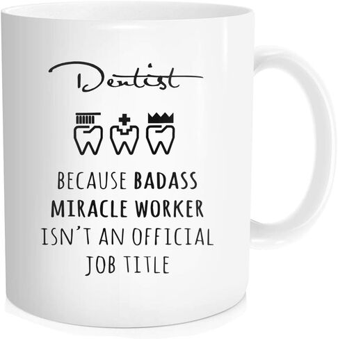 Funny Coffee Mug Tea Cup Inspirational Quote For Men Women - Doctor Dentist Because Badass Miracle Worker - Halloween Christmas Gift for Her Him, White Fine Bone Ceramic 11 oz in Saudi Arabia