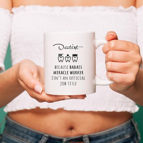Funny Coffee Mug Tea Cup Inspirational Quote For Men Women - Doctor Dentist Because Badass Miracle Worker - Halloween Christmas Gift for Her Him, White Fine Bone Ceramic 11 oz in Saudi Arabia