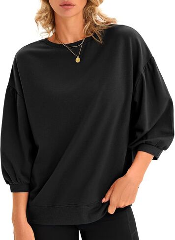 Fisoew Womens Crewneck Sweatshirts عرضة نفخة فضفاضة قمصان السقوط السقوط in Saudi Arabia