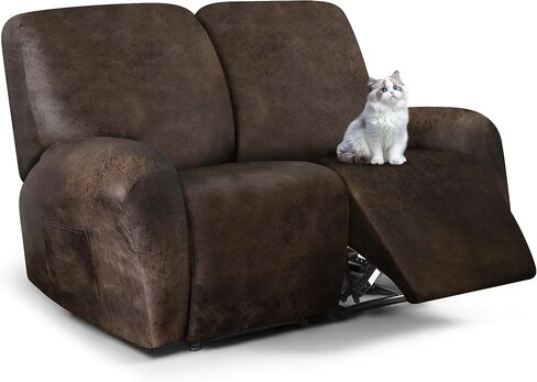 Recliner Chair Covers, Leather Look Recliner Cover, Stretch Lazy Boy Recliner Chair Covers Washable, Reclining Chair Slipcovers Furniture Protector for Pets, Soft Spandex Fabric (Brown) in Kuwait