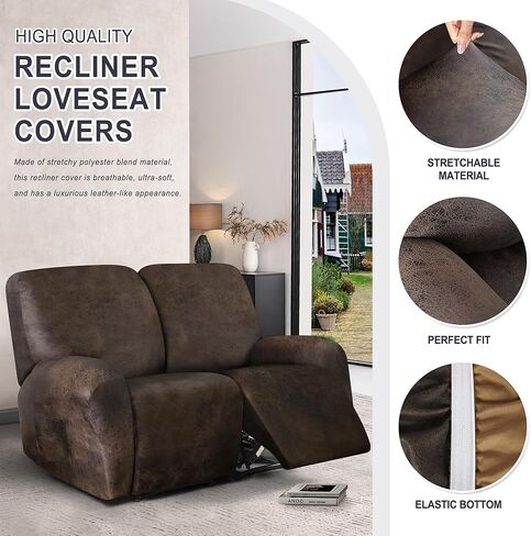 Recliner Chair Covers, Leather Look Recliner Cover, Stretch Lazy Boy Recliner Chair Covers Washable, Reclining Chair Slipcovers Furniture Protector for Pets, Soft Spandex Fabric (Brown) in Kuwait
