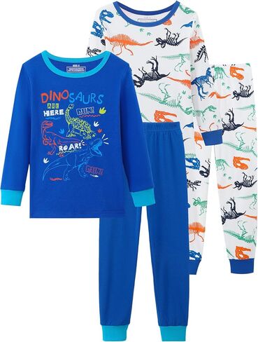 Mikrdoo Boys Pajamas 4-Piece Set Long Sleeve Cotton Stretch Breathable & Soft Snug Fit Sleepwear for Kids 2-12Years in Saudi Arabia