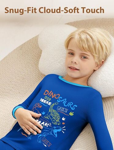 Mikrdoo Boys Pajamas 4-Piece Set Long Sleeve Cotton Stretch Breathable & Soft Snug Fit Sleepwear for Kids 2-12Years in Saudi Arabia