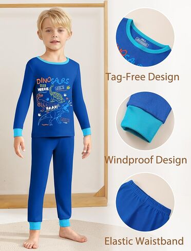 Mikrdoo Boys Pajamas 4-Piece Set Long Sleeve Cotton Stretch Breathable & Soft Snug Fit Sleepwear for Kids 2-12Years in Saudi Arabia