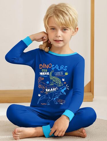 Mikrdoo Boys Pajamas 4-Piece Set Long Sleeve Cotton Stretch Breathable & Soft Snug Fit Sleepwear for Kids 2-12Years in Saudi Arabia