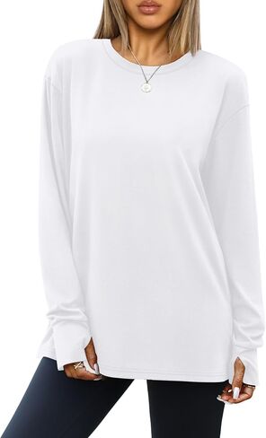 OFEEFAN TSHIRTTS كبيرة للنساء ثقب الإبهام ثقب الأكمام الطويلة قمم الطاقم TEE Y2K ملابس الخريف أزياء الملابس in Kuwait