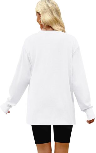 OFEEFAN TSHIRTTS كبيرة للنساء ثقب الإبهام ثقب الأكمام الطويلة قمم الطاقم TEE Y2K ملابس الخريف أزياء الملابس in Kuwait