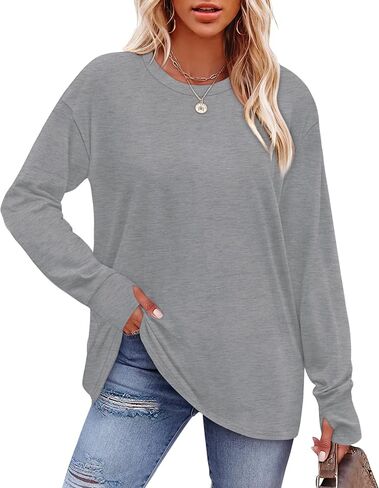 OFEEFAN Oversized Tshirts for Women Thumb Hole Long Sleeve Workout Tops Crewneck Tee Y2K Clothes Fall Fashion Clothing in Saudi Arabia