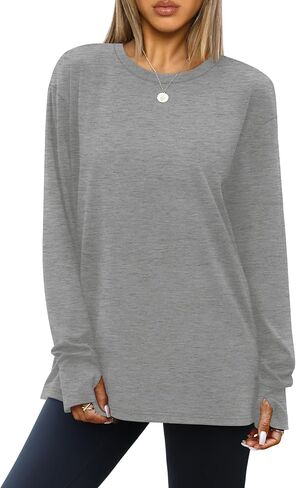 OFEEFAN Oversized Tshirts for Women Thumb Hole Long Sleeve Workout Tops Crewneck Tee Y2K Clothes Fall Fashion Clothing in Saudi Arabia