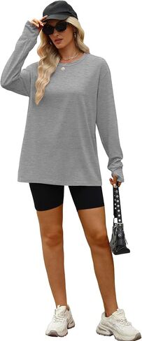 OFEEFAN Oversized Tshirts for Women Thumb Hole Long Sleeve Workout Tops Crewneck Tee Y2K Clothes Fall Fashion Clothing in Saudi Arabia