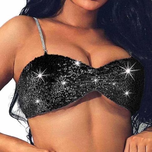 JEWEKY Sequin Sparkly Bra Top Black Backless Spaghetti Strap Clubwear Chest Top for Women in Saudi Arabia
