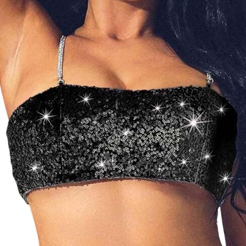 JEWEKY Sequin Sparkly Bra Top Black Backless Spaghetti Strap Clubwear Chest Top for Women in Saudi Arabia