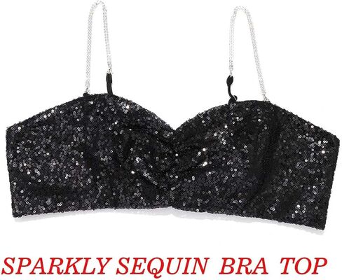 JEWEKY Sequin Sparkly Bra Top Black Backless Spaghetti Strap Clubwear Chest Top for Women in Saudi Arabia