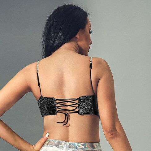 JEWEKY Sequin Sparkly Bra Top Black Backless Spaghetti Strap Clubwear Chest Top for Women in Saudi Arabia