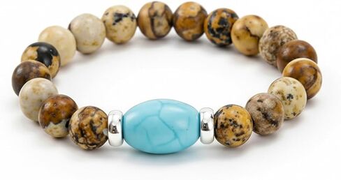 Natural Stone Bead Ring for Women - Adjustable Elastic Stretch Ring Stackable Boho Spiritual Jewelry Gift (Sizes 6-8) in Kuwait