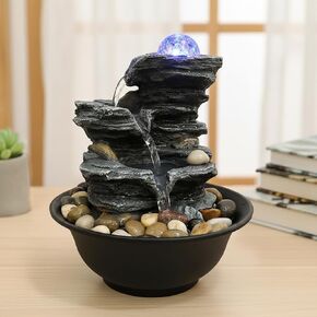 Rock Cascading Tabletop Fountain with Spinning Ball, Zen Meditation Indoor Waterfall Feature with LED Light for Home Office Bedroom in Kuwait